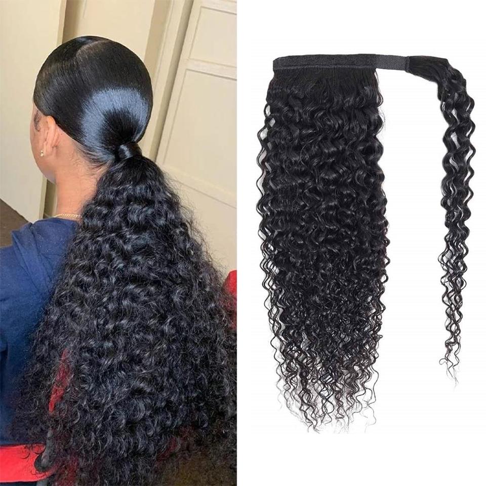 Seamless Clip In Hair Extensions Human Hair - Kinky Curly Human Hair Ponytail Wrap