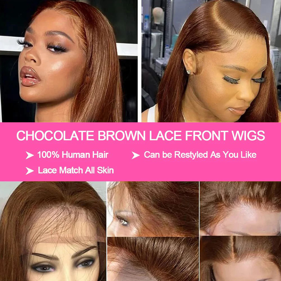 13X4 Chocolate Brown Straight  - Glueless Wear And Go Human Hair Wig recension och pris