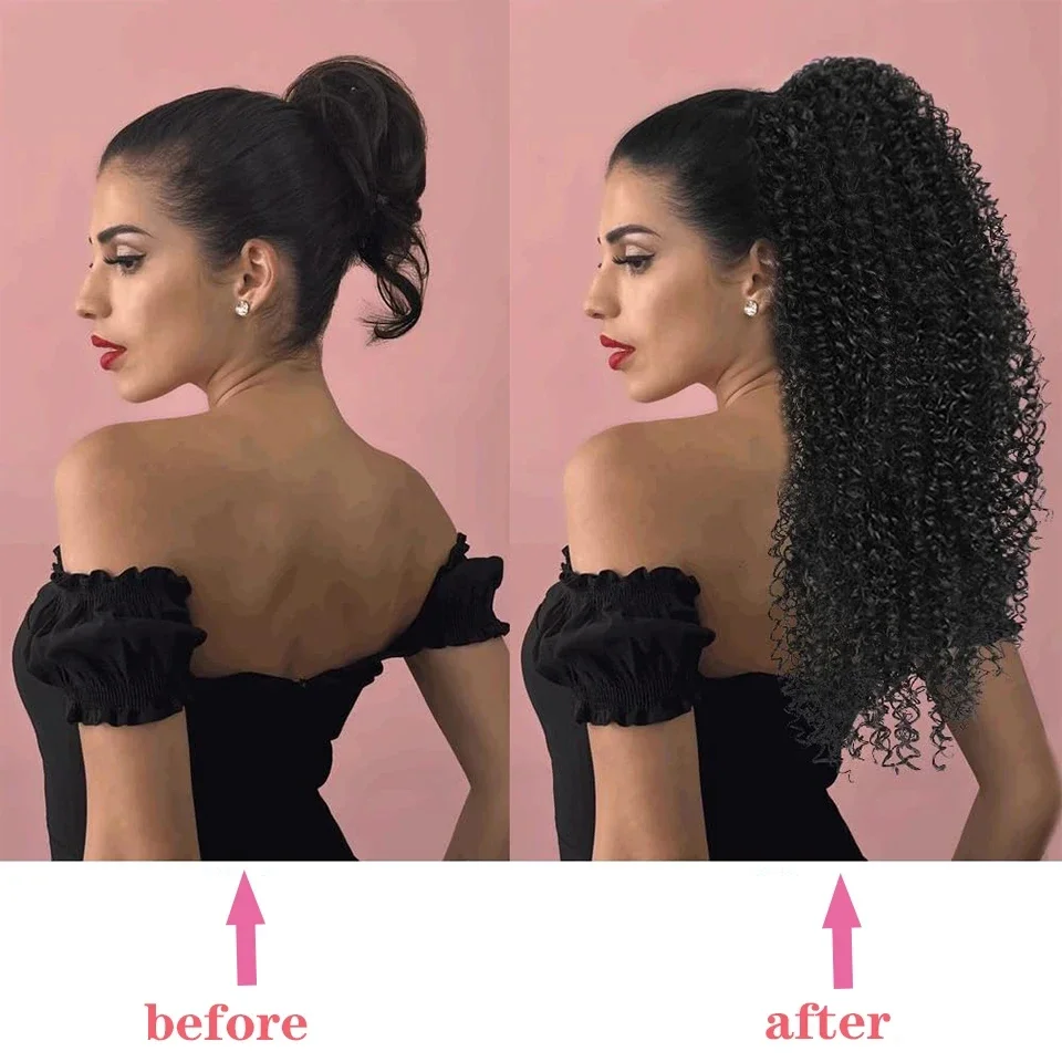 Long Kinky Curly Drawstring Po - Drawstring Afro Curly Puff Ponytail recension och pris