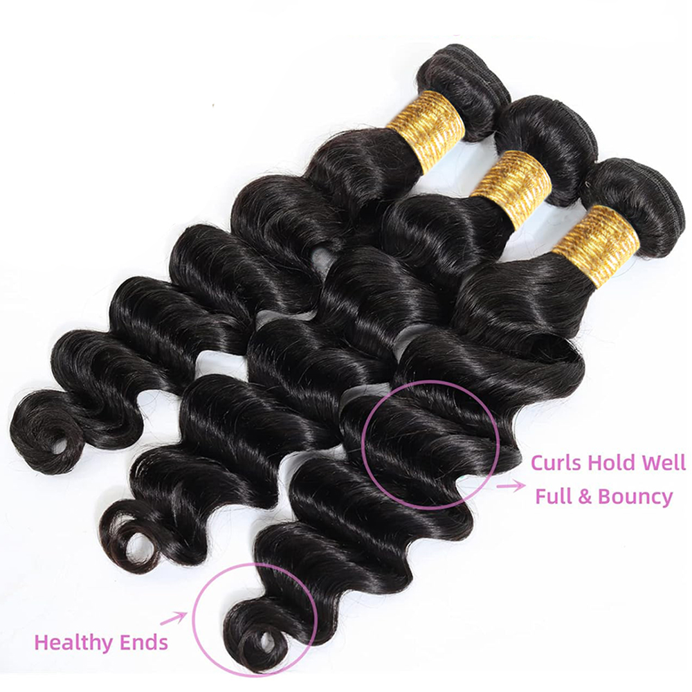 Loose Wave Human Hair Bundles  - Deep Wave 3 Bundles With Closure recension och pris