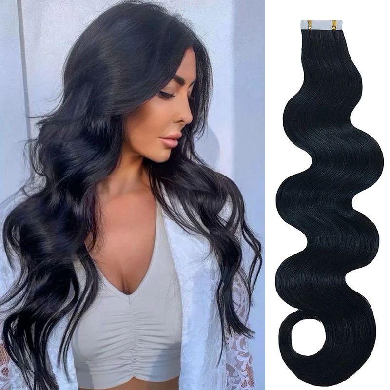 Long Body Wave Tape in Human H - Invisible Tape In Extensions Real Hair recension och pris