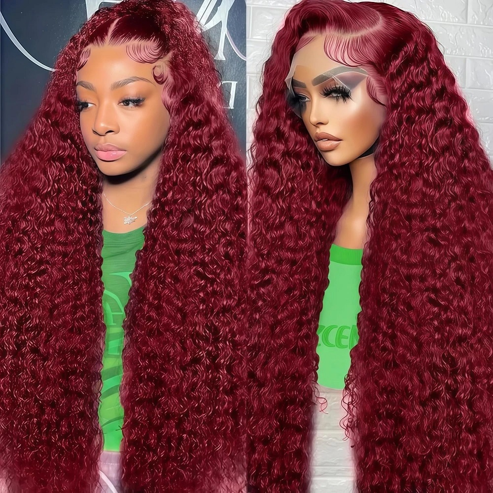 99J Burgundy Colored Deep Wave - Lace Front Wigs recension och pris