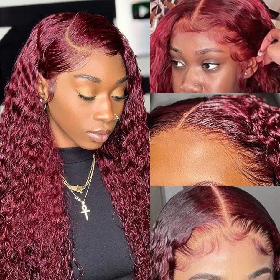 99J Burgundy Colored Deep Wave - Lace Front Wigs recension och pris
