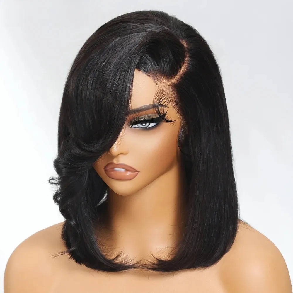 Black Short Bob Straight Lace  - Pre Parted 13X4 Lace Front Bob Wig recension och pris
