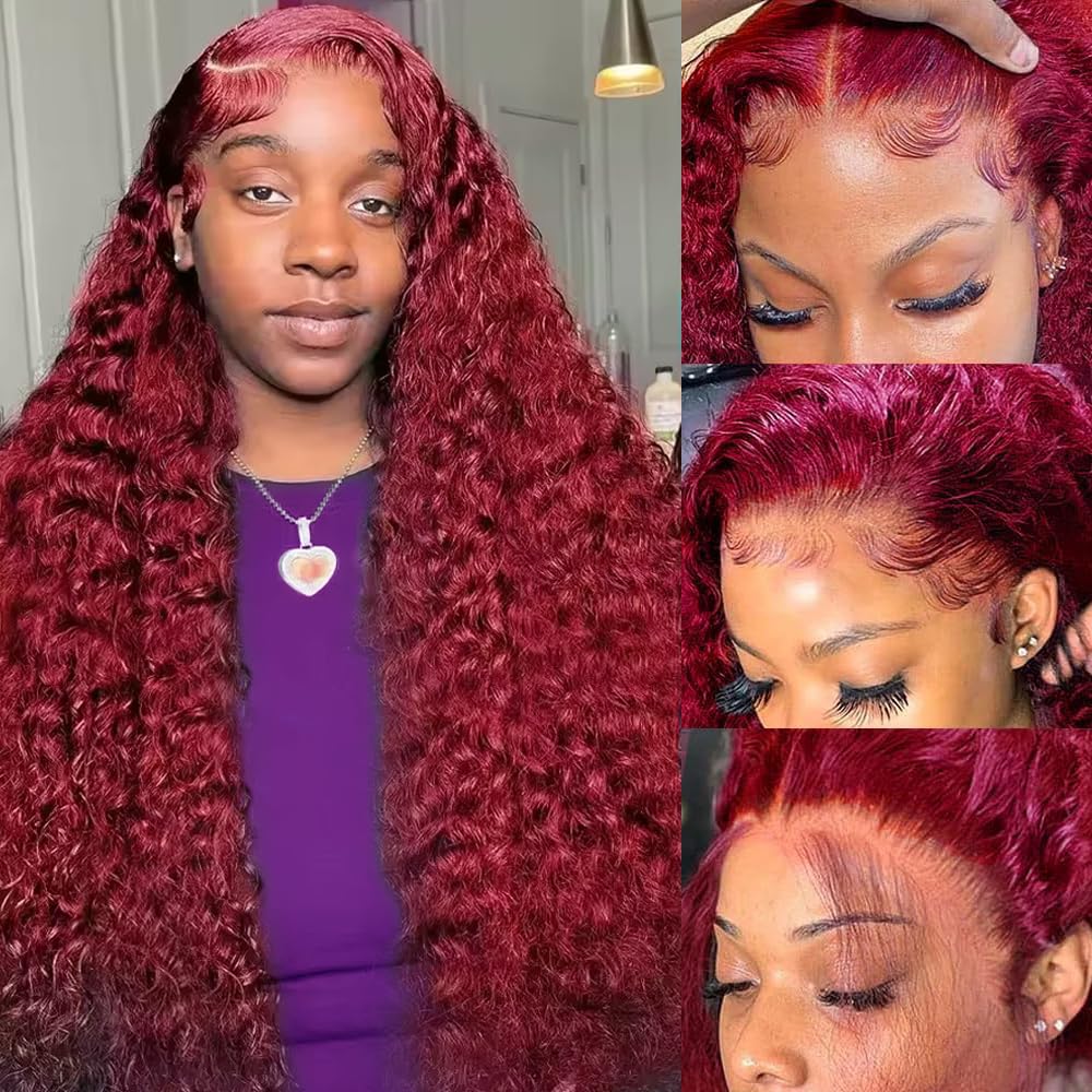 200 Density Burgundy Deep Wave - Lace Front Wigs recension och pris